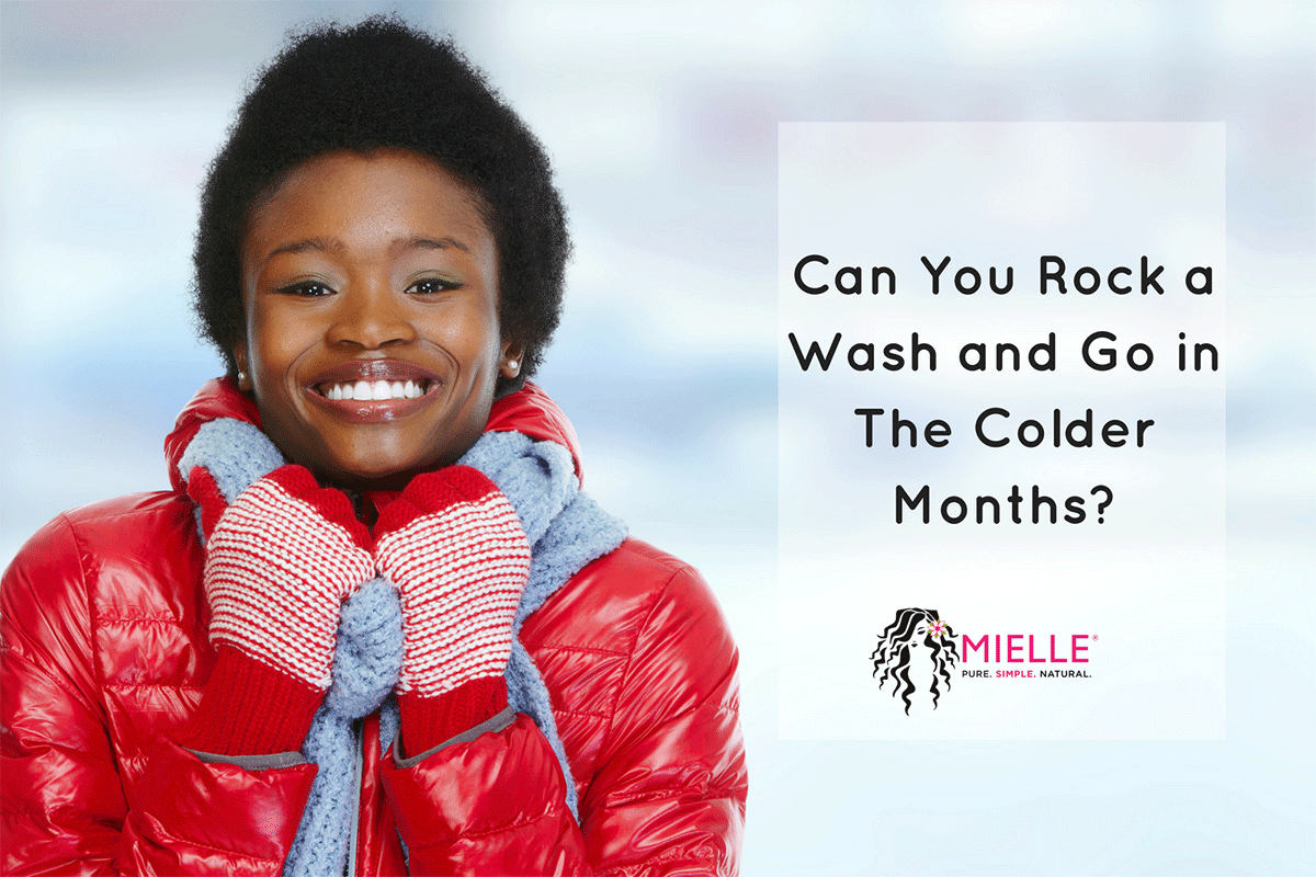 Banner image of a blog titled can you rock a wash-and-go in the colder months in which a girl wearing winter clothes showing winter season and hair care products to use in winters