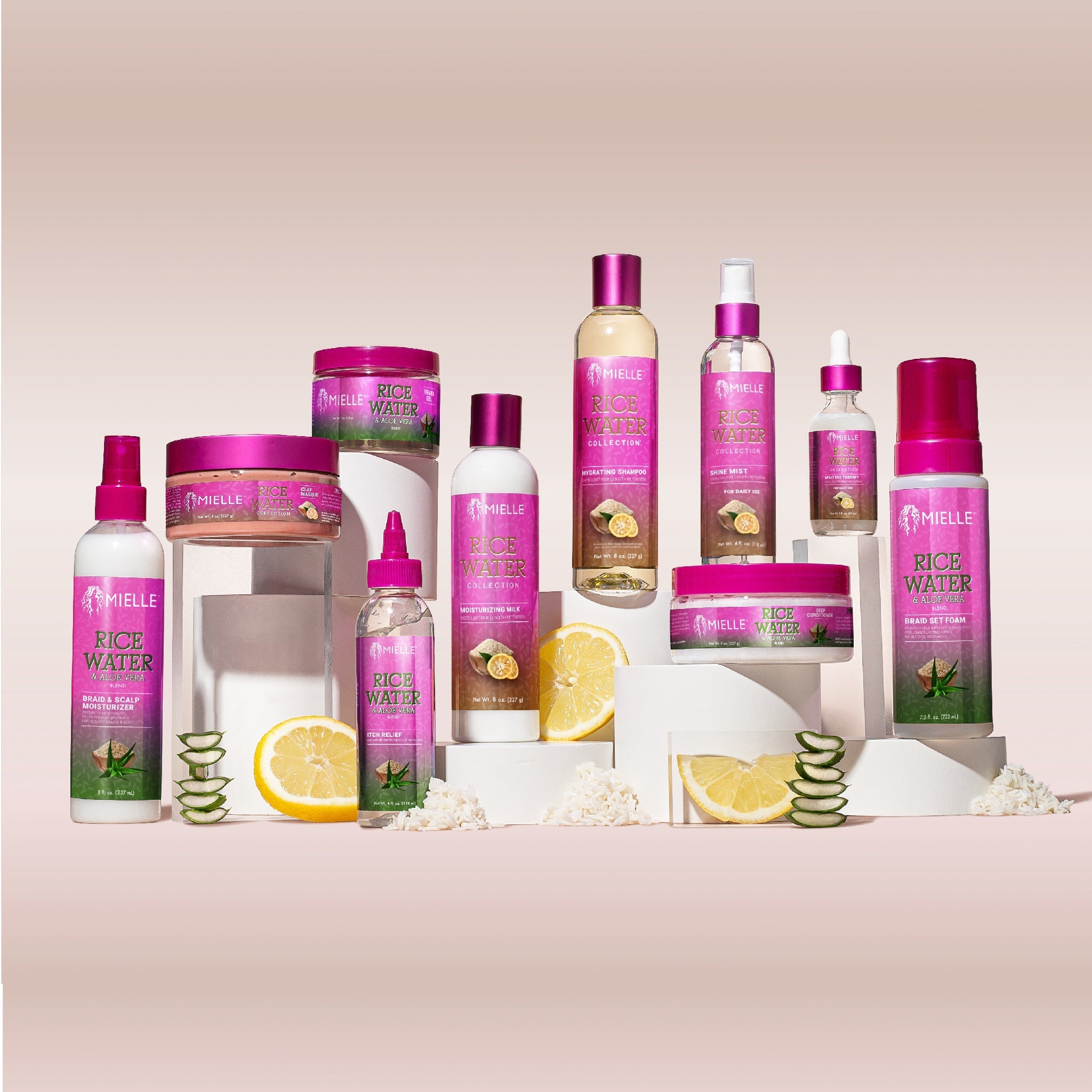 Mielle Organics Rice Water Collection with natural ingredients for hair care.