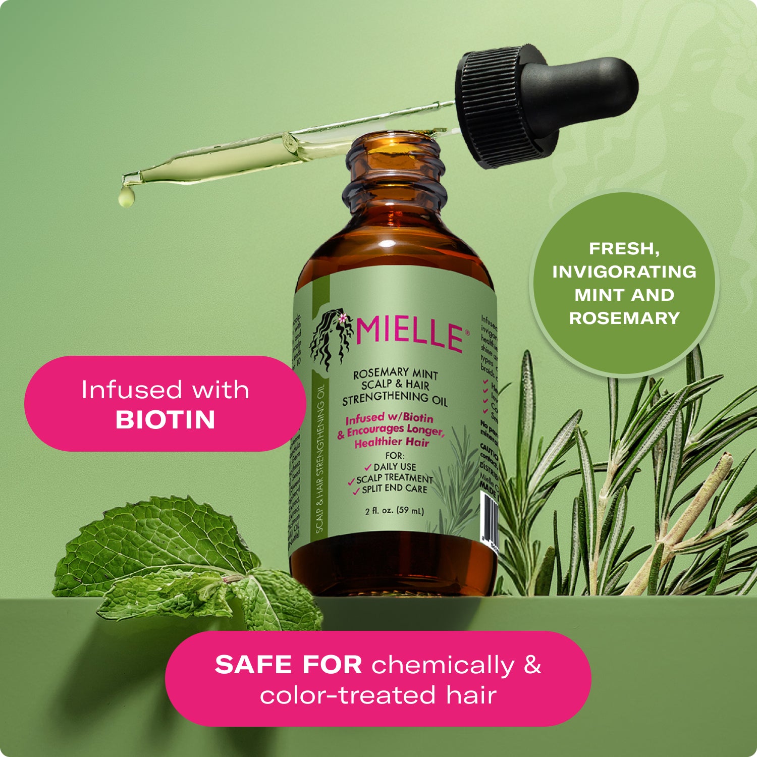 Mielle Rosemary Mint Scalp & Hair Oil ingredients rosemary peppermint biotin vitamin E benzyl nicotinate