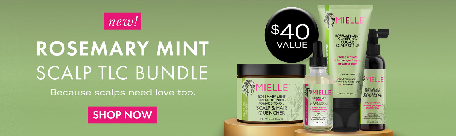Banner image on the website of rosemary mint scalp TLC hair bundle.